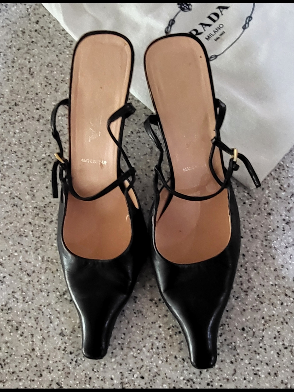 Prada Black Leather Pointed Slingback Heels - Picture 6 of 12